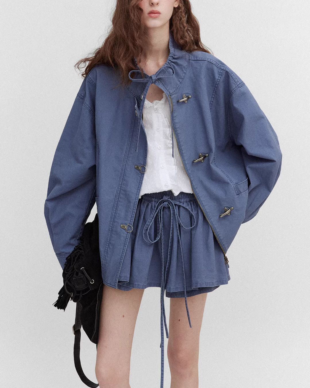 Vintage Metal Button Denim Jacket & Gathered Shorts　JK090