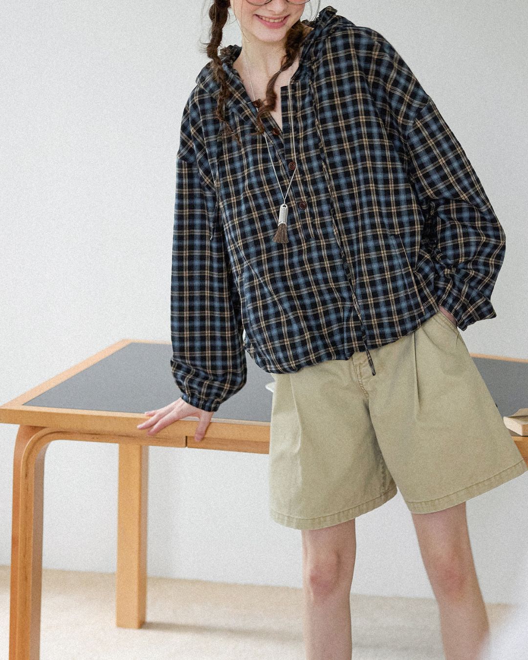 Striped ＆ Checked Hooded Shirt　LS010