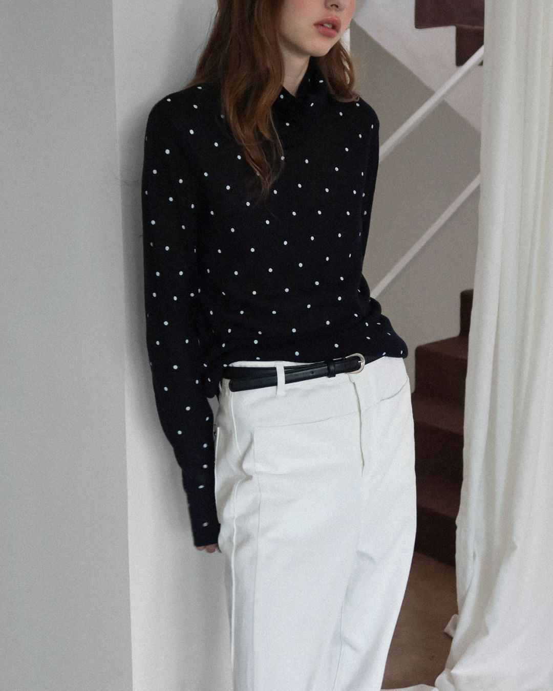 Airy High-neck Polka Dot Knit　KN037