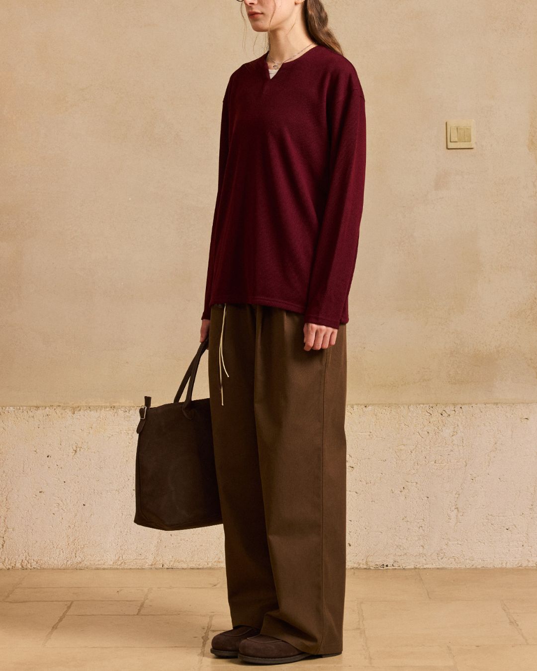 Rope ＆ Leather Tag Tuck Wide Pants　PT033