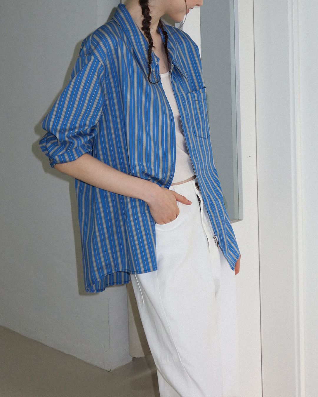 Double Zipper Striped Shirt　LS014