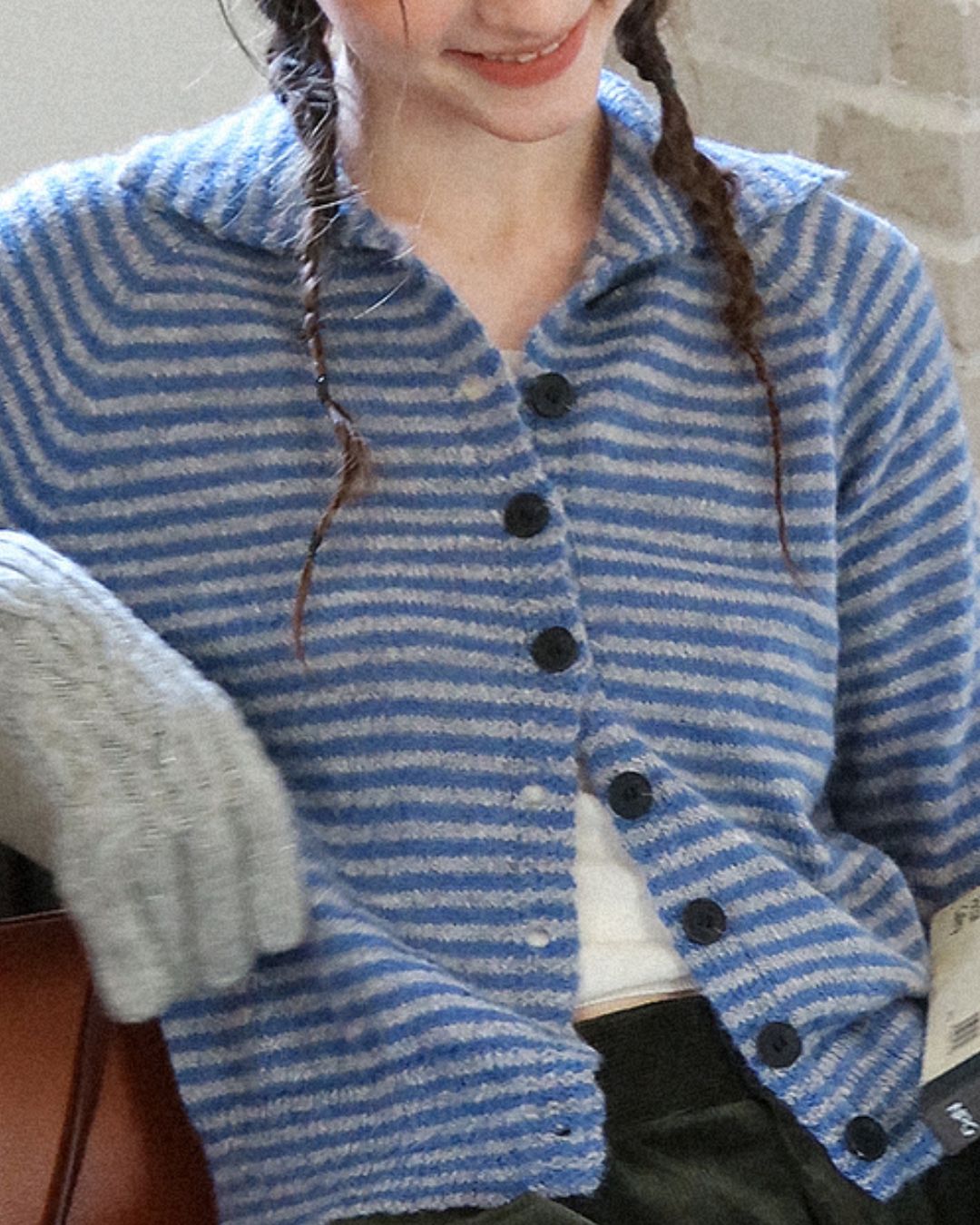 Collared Border Knit Cardigan　KN020