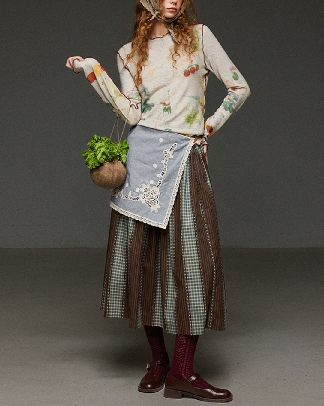 Check And Striped Contrast Color Skirt　SK007