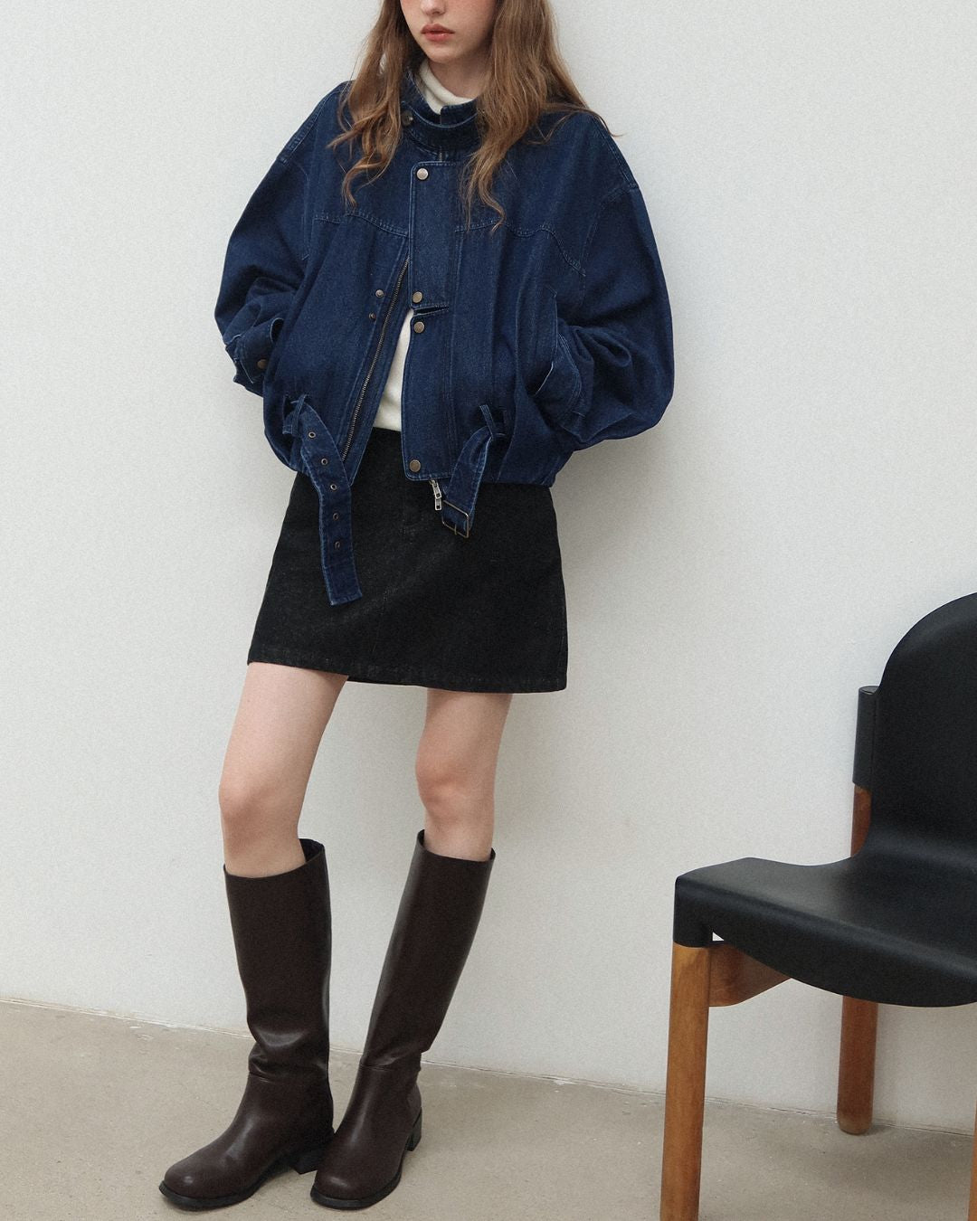 Belted Denim Cropped Jacket　JK026