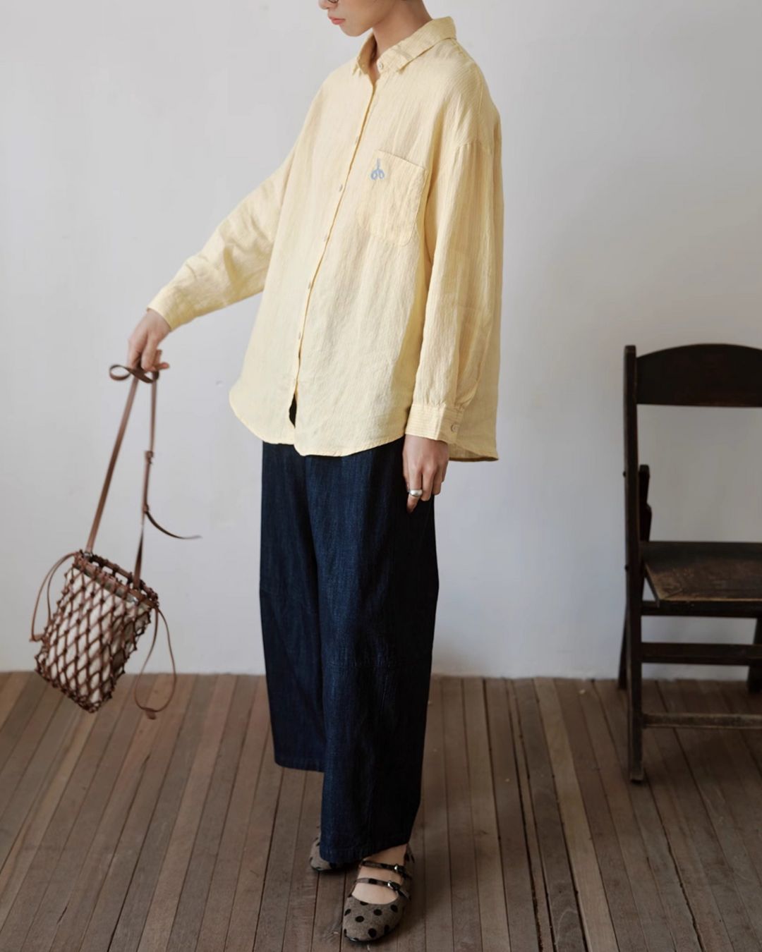Drop Shoulder Striped Linen Shirt　LS042