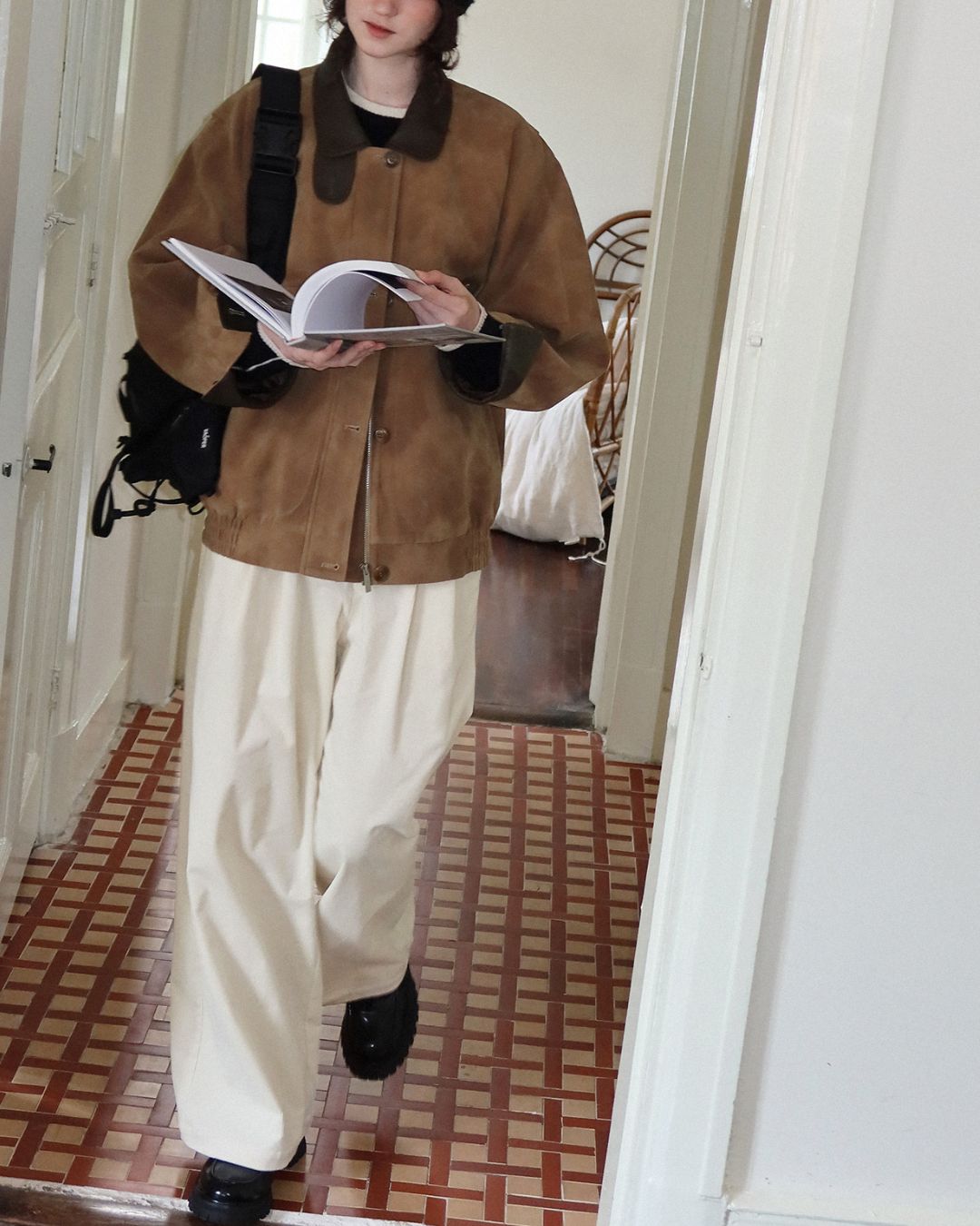 Leather Collar Suede Jacket　JK028