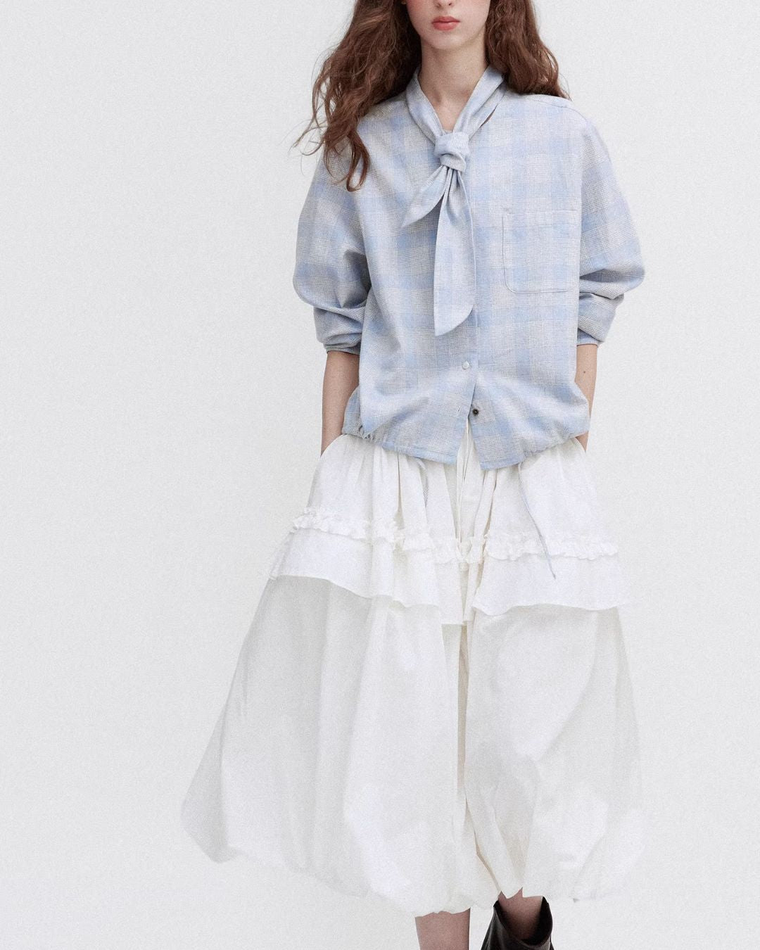 Bow Tie Ribbon Check Shirt　LS068