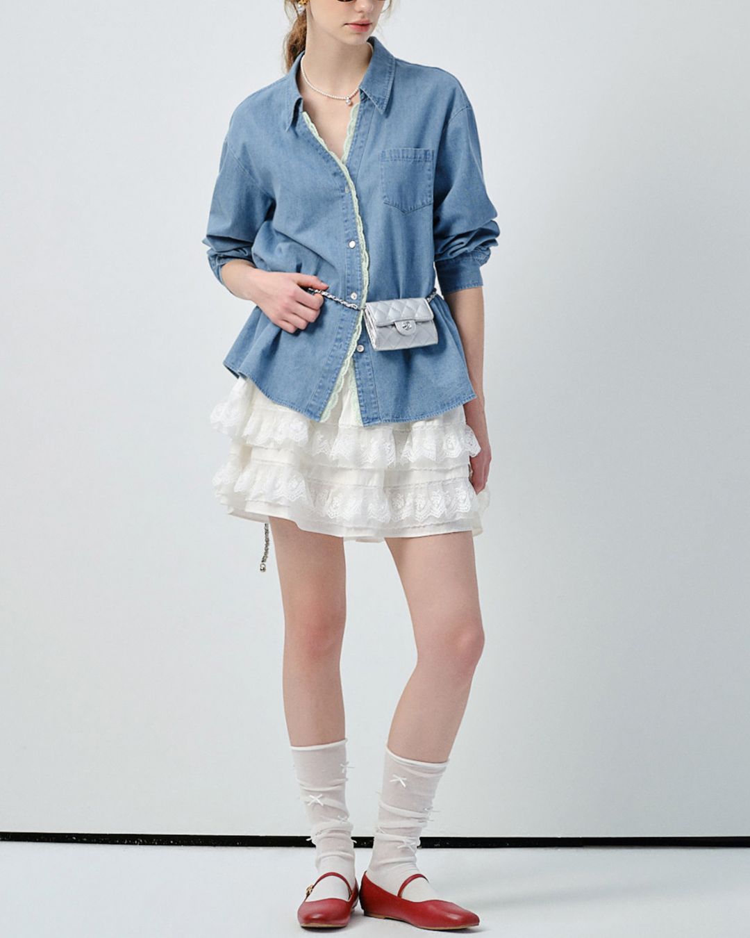 Lace V-neck French Shirt　LS033