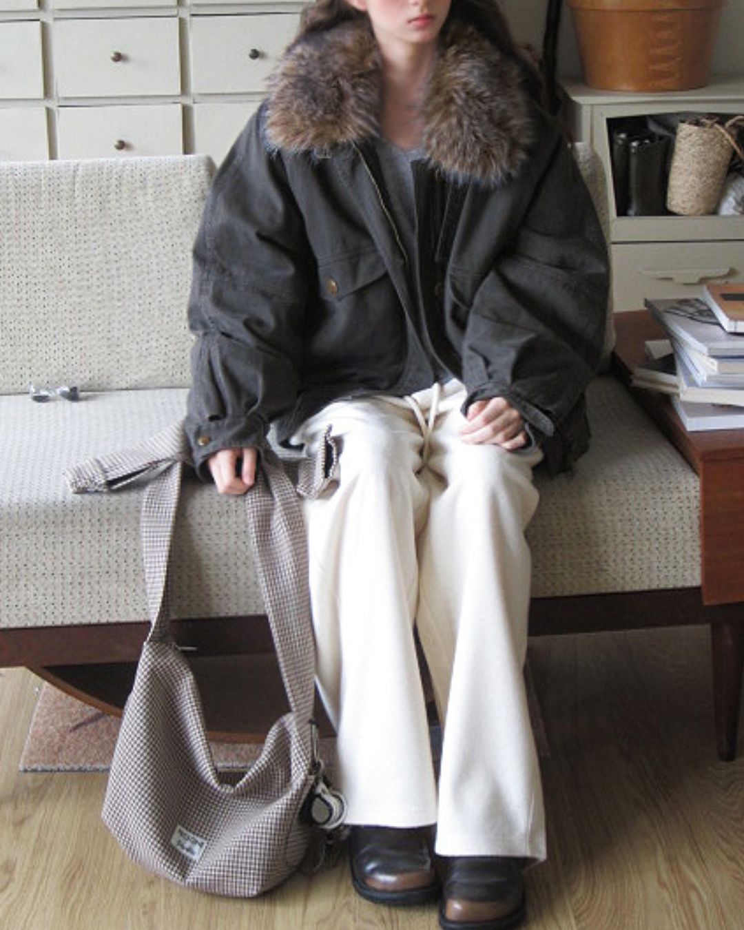 Fur Collar Padded Denim Jacket　JK058