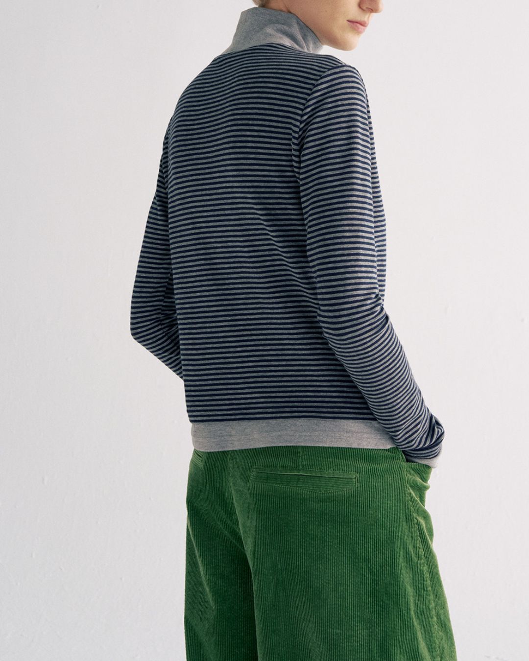 Color Block Faux Layer High Neck Knit　KN083
