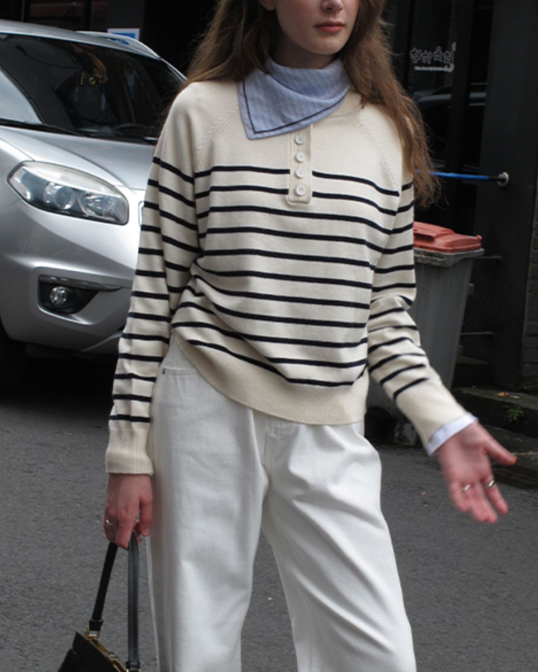 Half-button Border Sweater　KN002