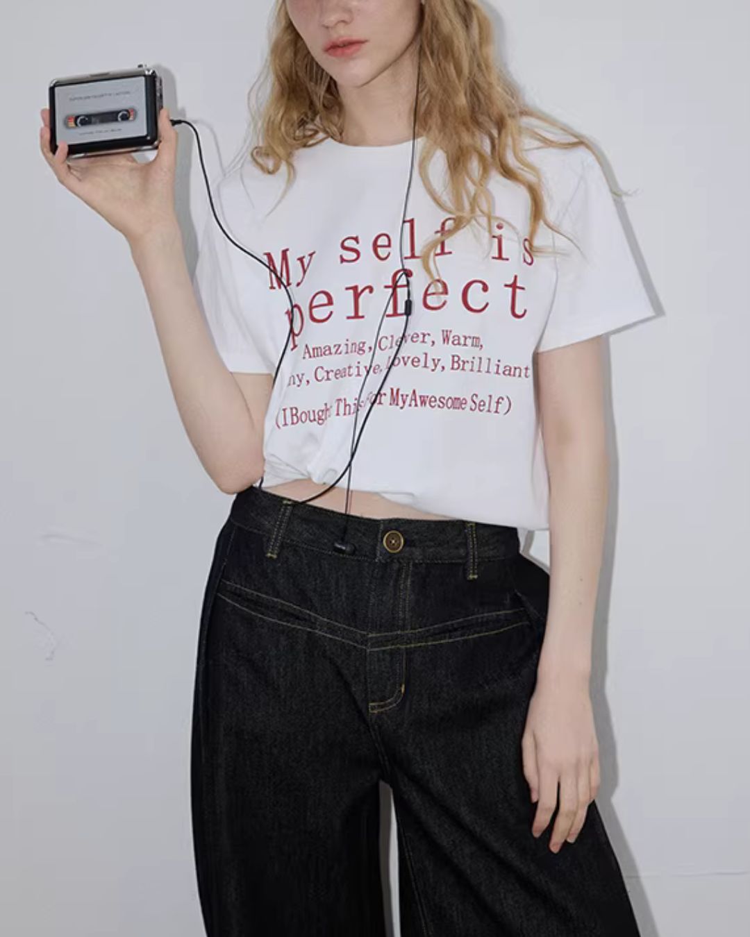 Text Print Crew Neck T-Shirt　ST009
