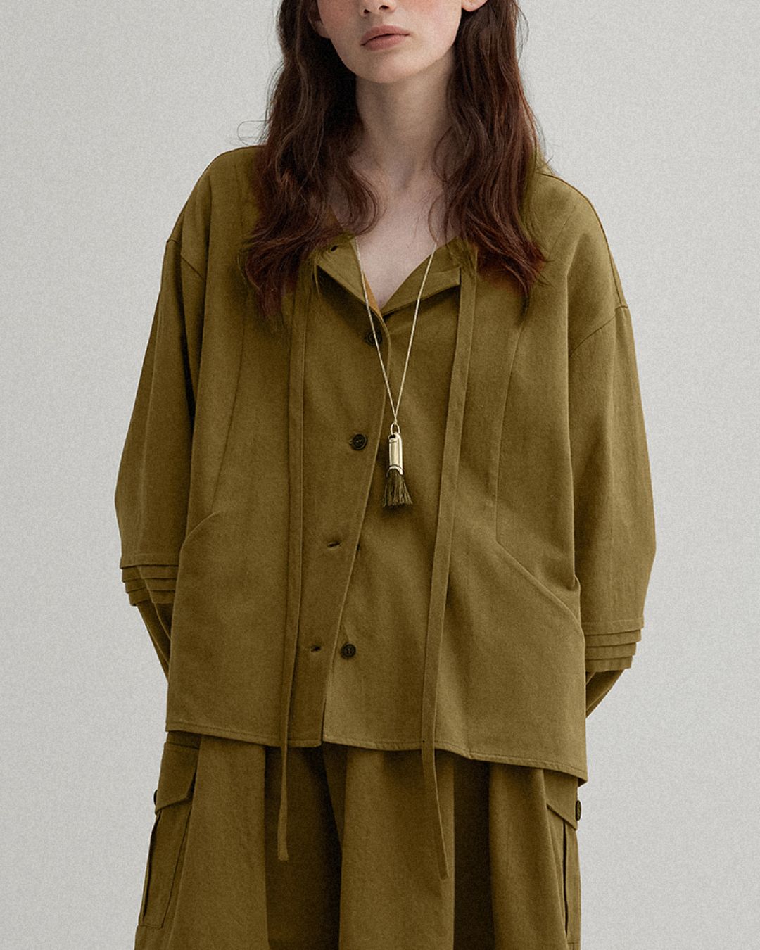 A-line Pleated Shirt ＆ Knee-length Skirt　LS011