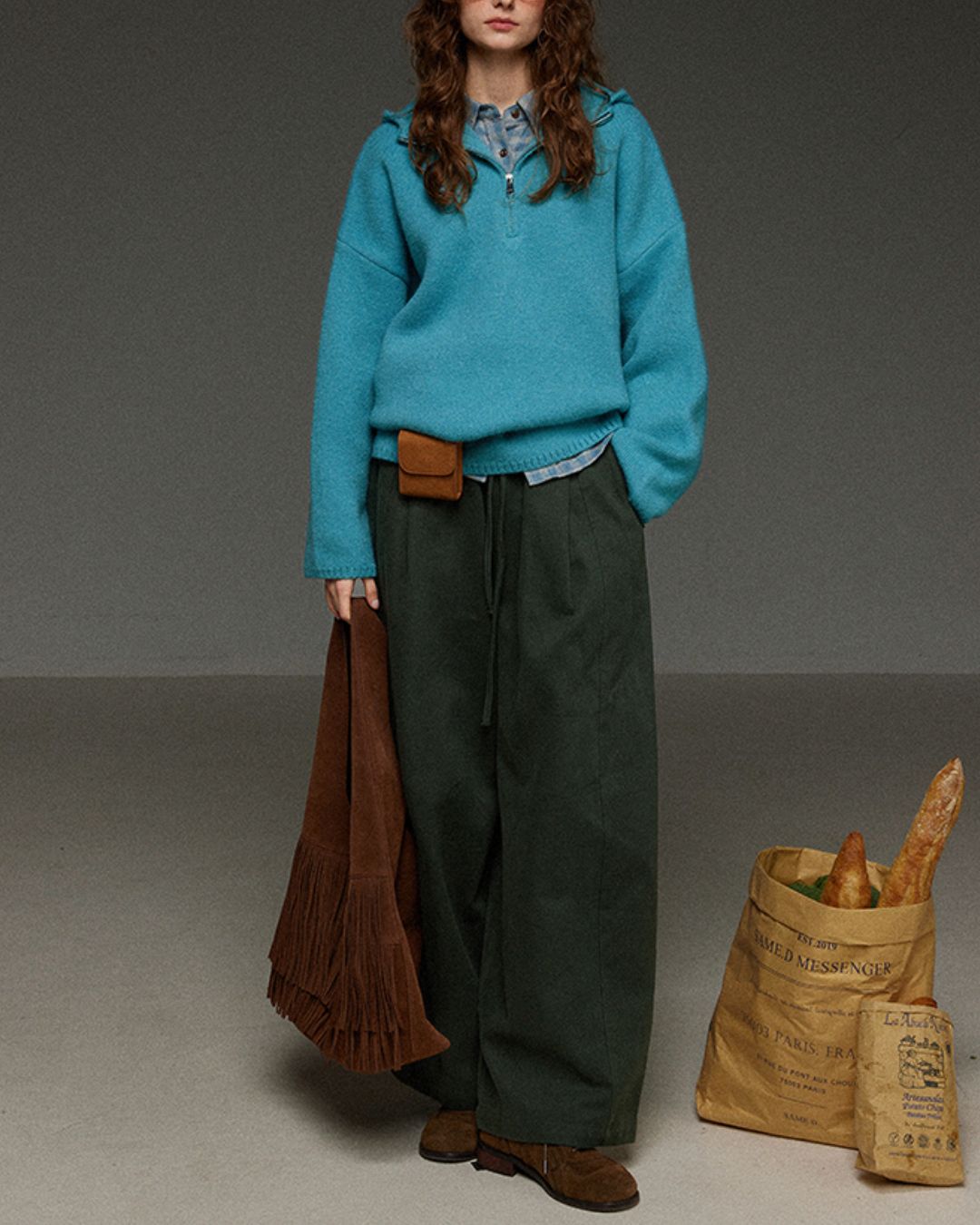 Drawstring Tuck Wide Denim Pants　DP011