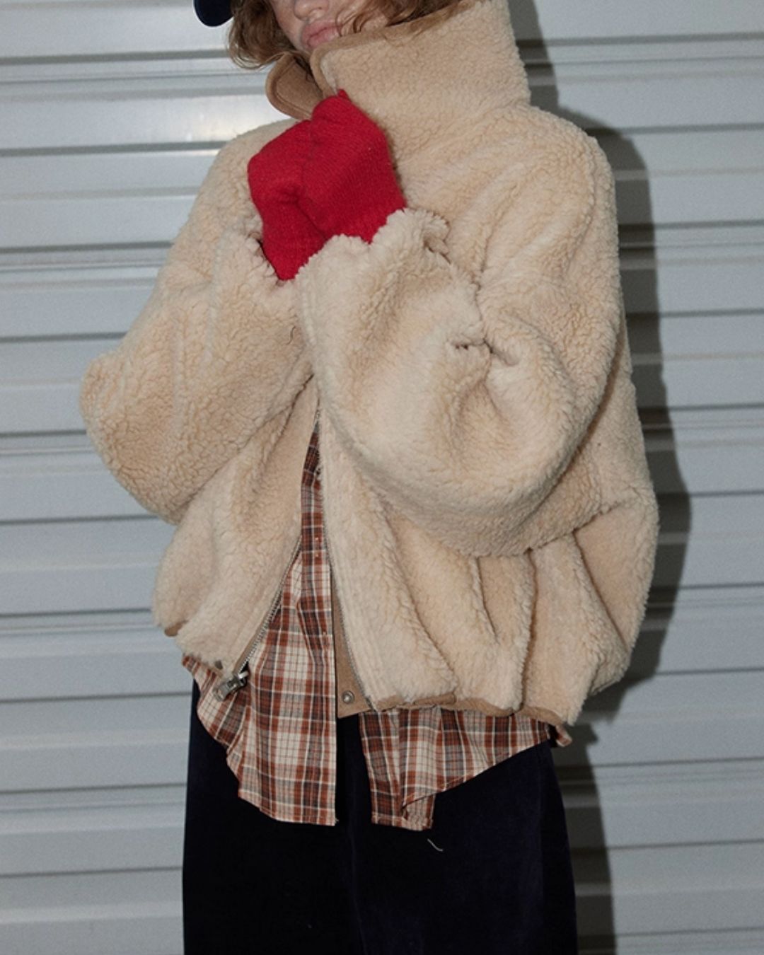 Reversible Boa Big Collar Jacket　JK055