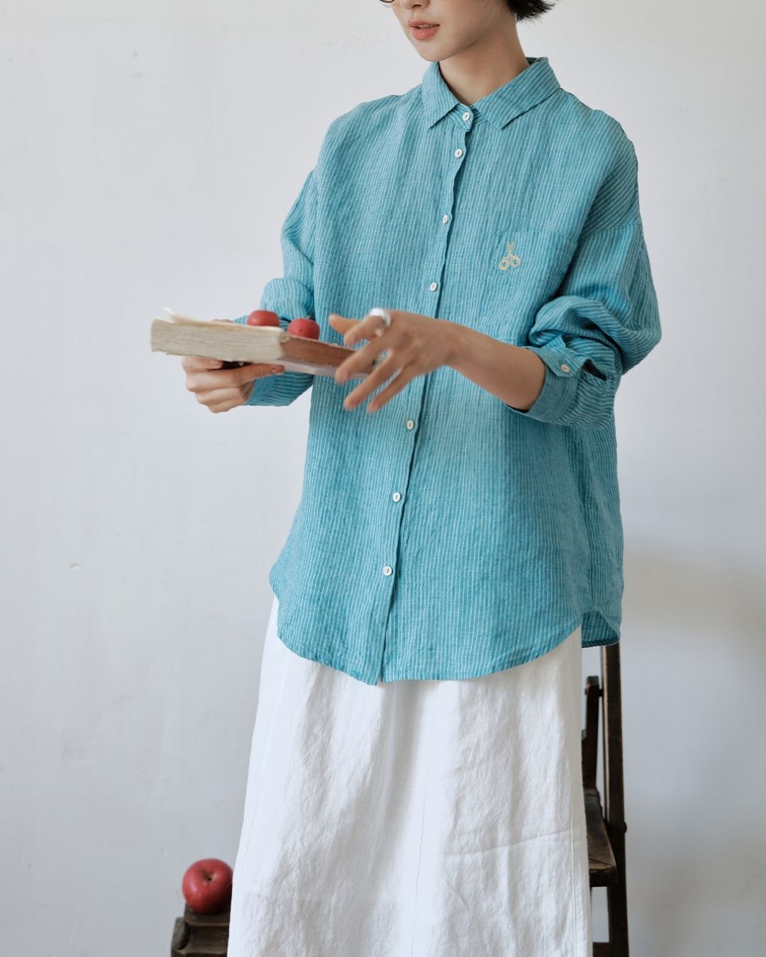 Drop Shoulder Striped Linen Shirt　LS042