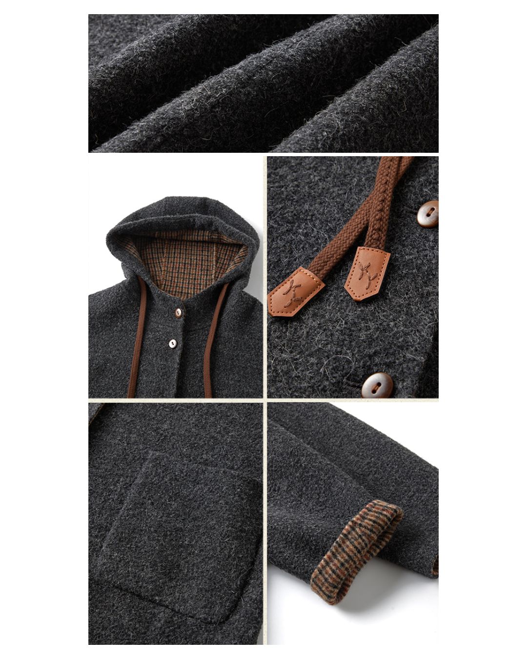 Checked Lined Wool Hooded Coat　CT017