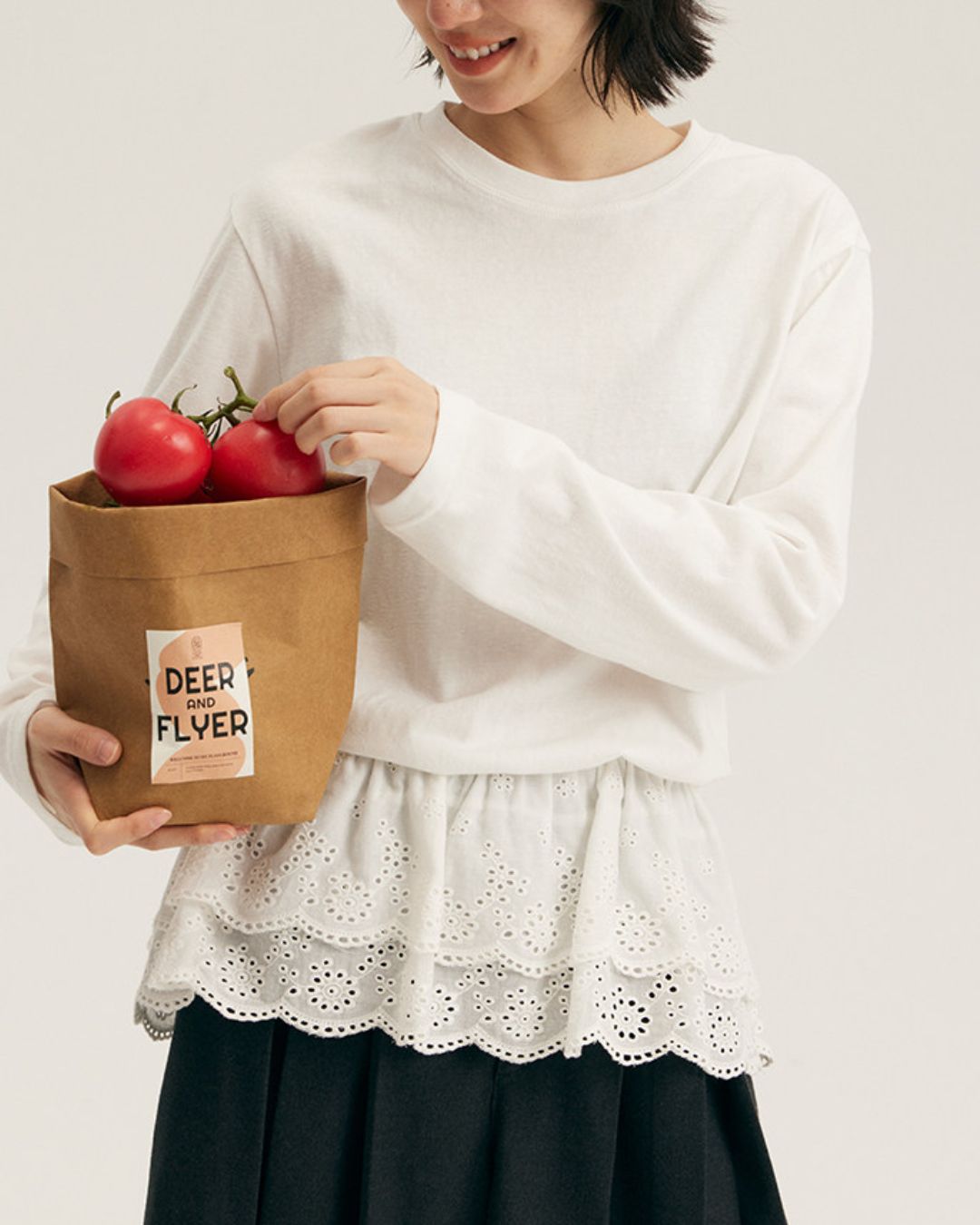 Waist Gathered Lace Frill T-shirt　LT023