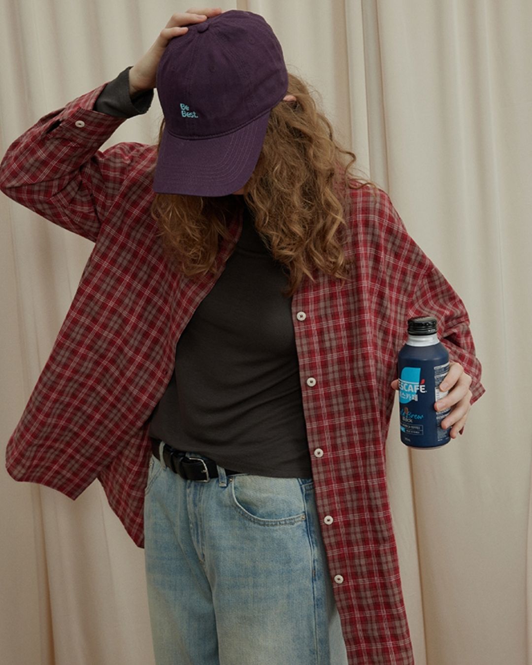 Oversized Checked Cotton Shirt　LS034