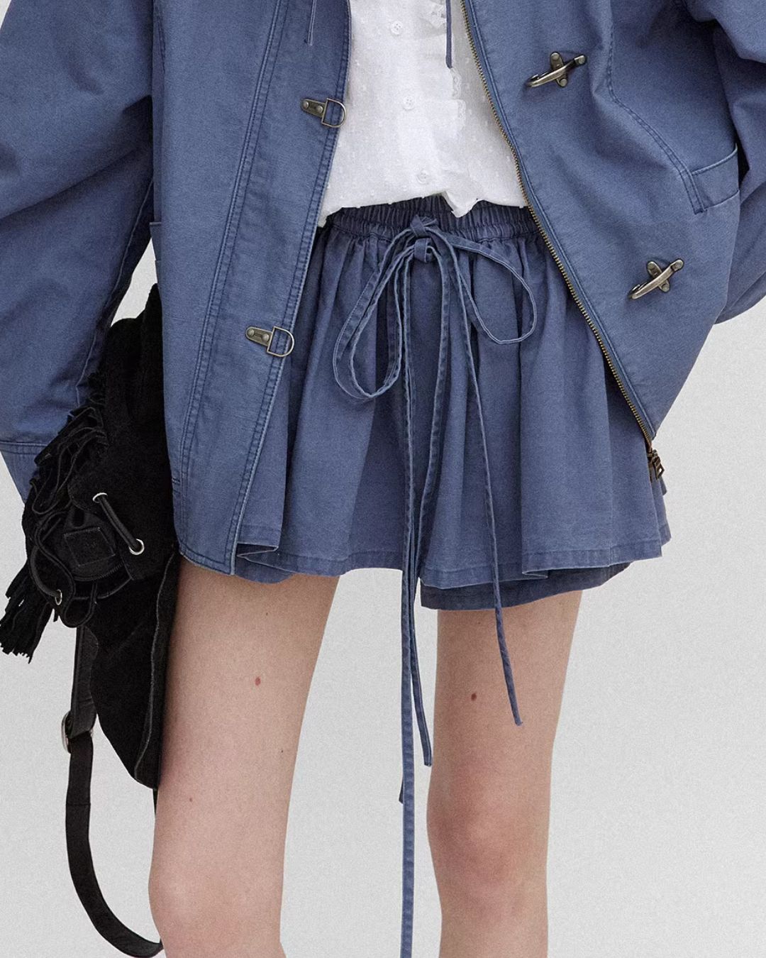 Vintage Metal Button Denim Jacket & Gathered Shorts　JK090