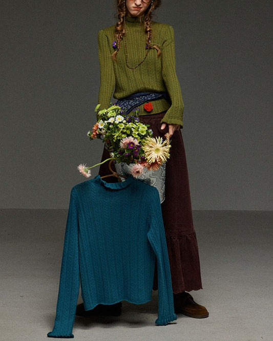 High Neck Cable Slim Fit Knit　KN070