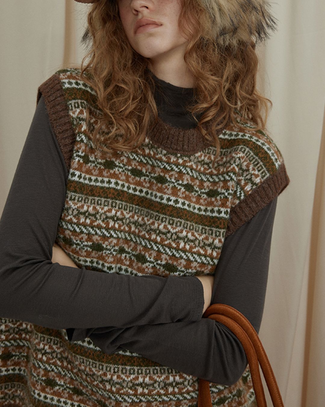 Jacquard Border Knit Vest　KN050