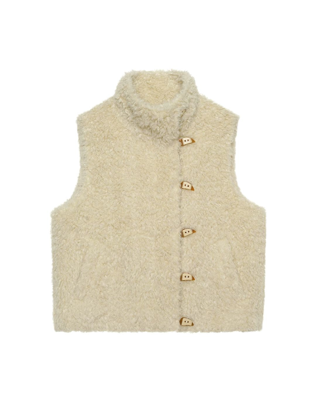 Asymmetrical Wooden Button Boa Vest　VT019
