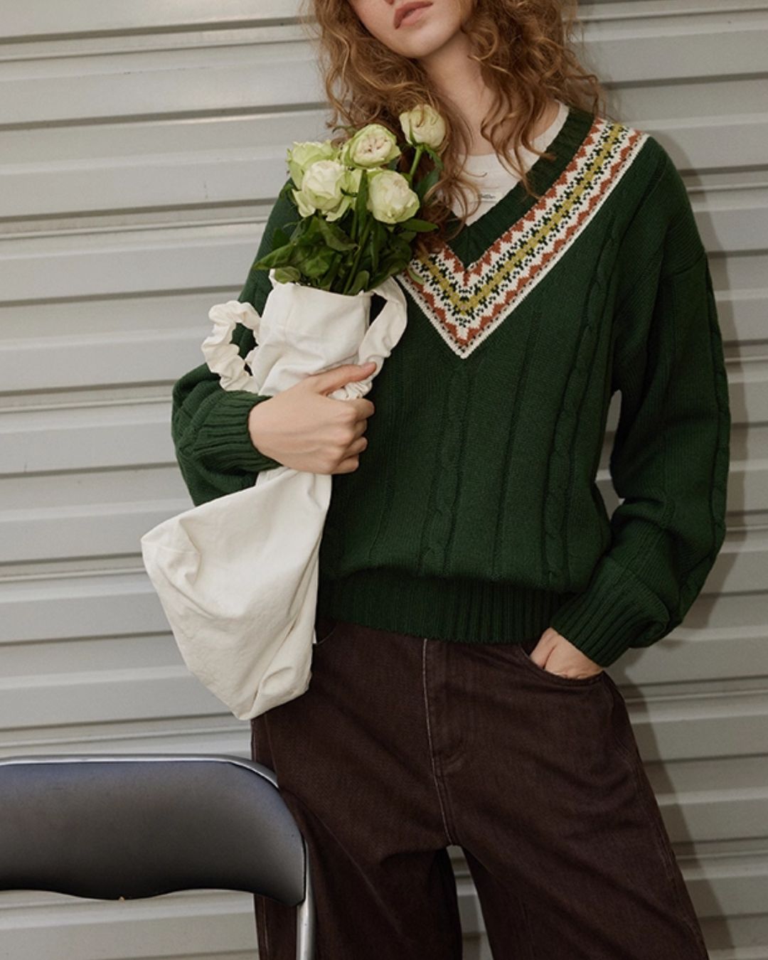 Fair Isle V-neck Sweater　KN053