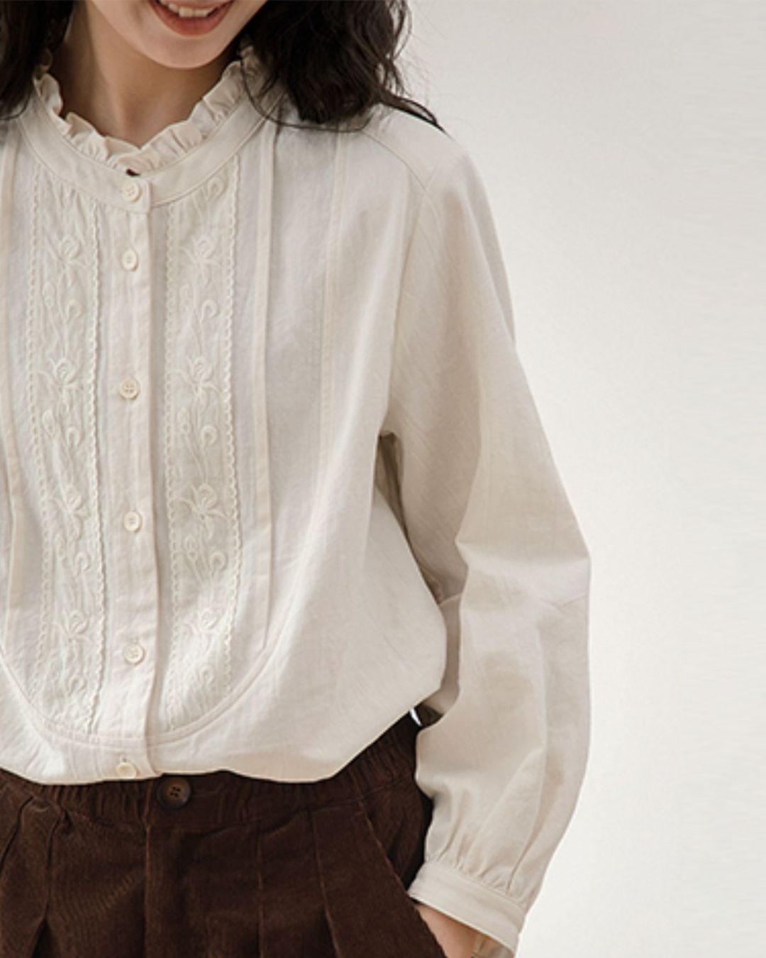 Frill Band Collar Shirt　LS025