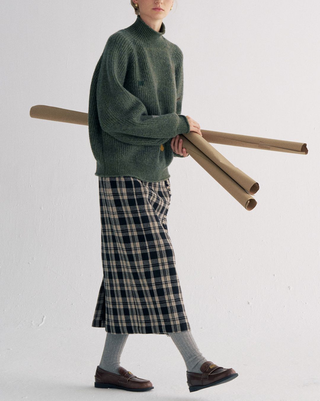 Check Wrap Midi Skirt　SK016