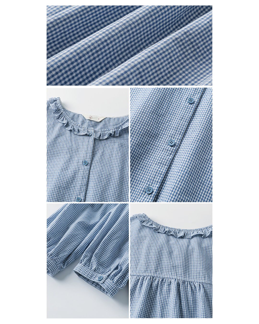 Frilled Collar Gingham Check Shirt　LS060