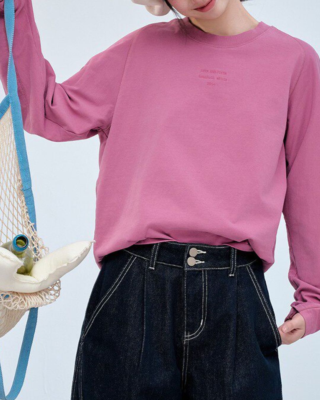 Text Embroidered Cotton Loose T-shirt　LT024