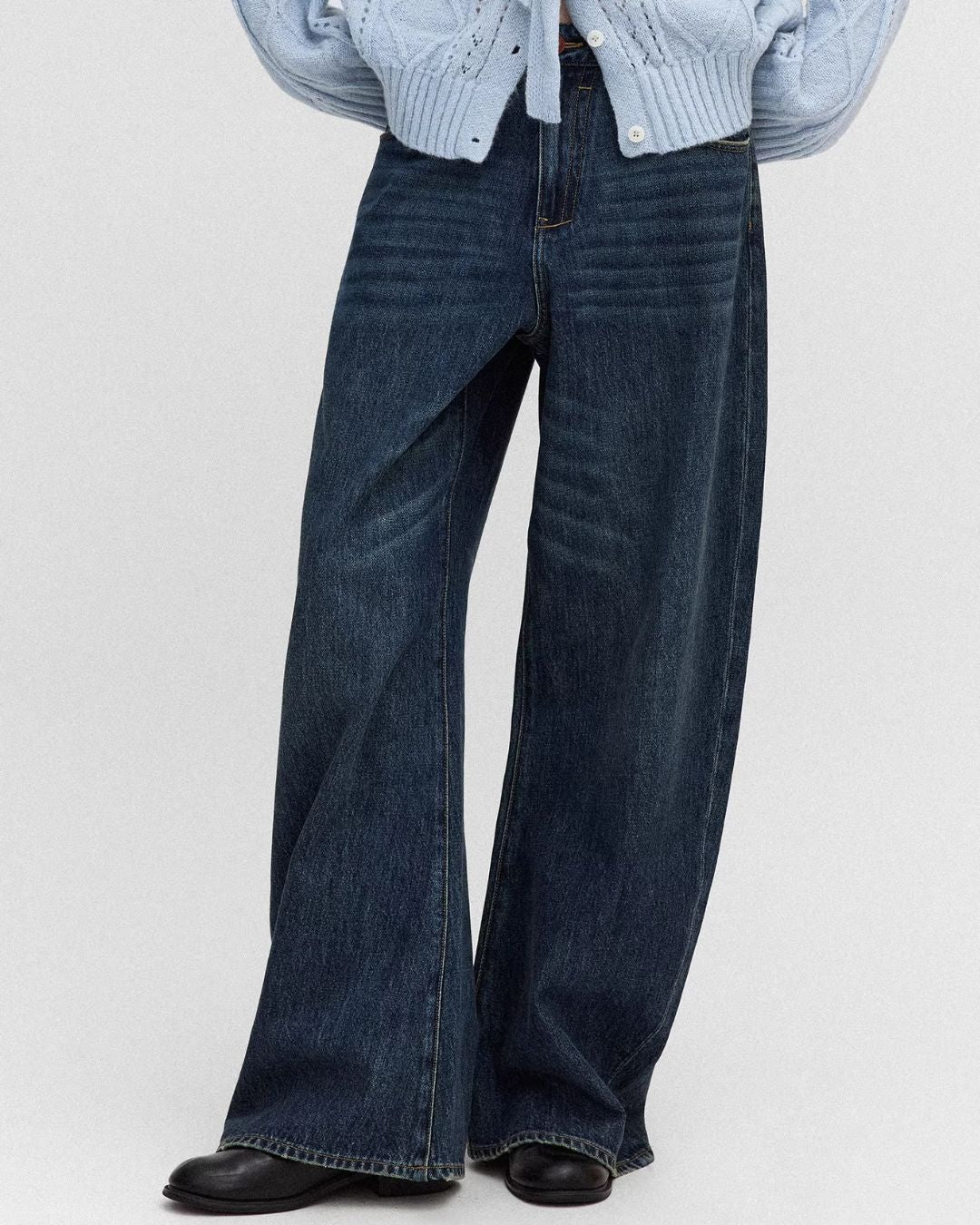 Washed Denim Shirt Jacket & Wide Denim Pants　JK091