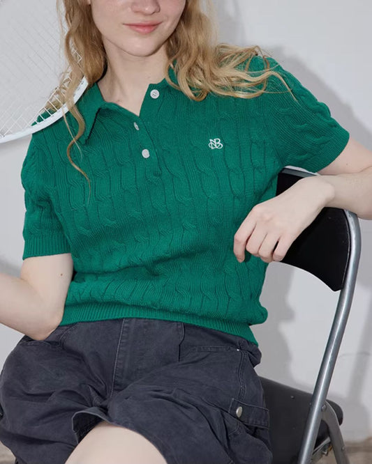 Polo Collar Short-sleeved Cable Knit　KN118
