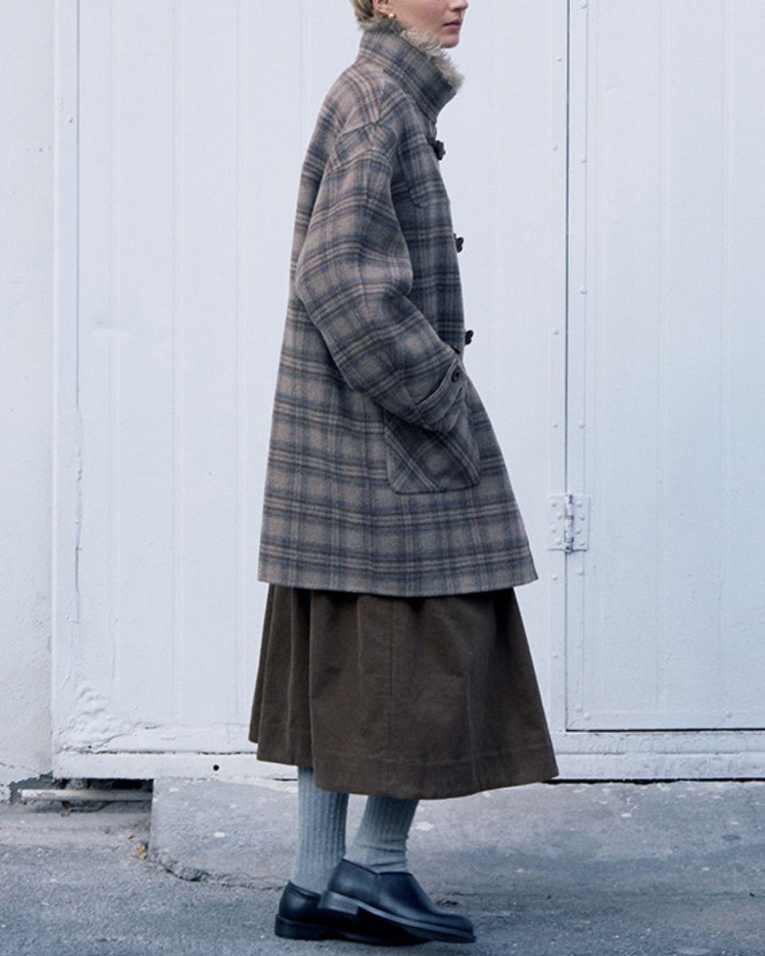 Stand Collar Duffle Check Coat　CT031