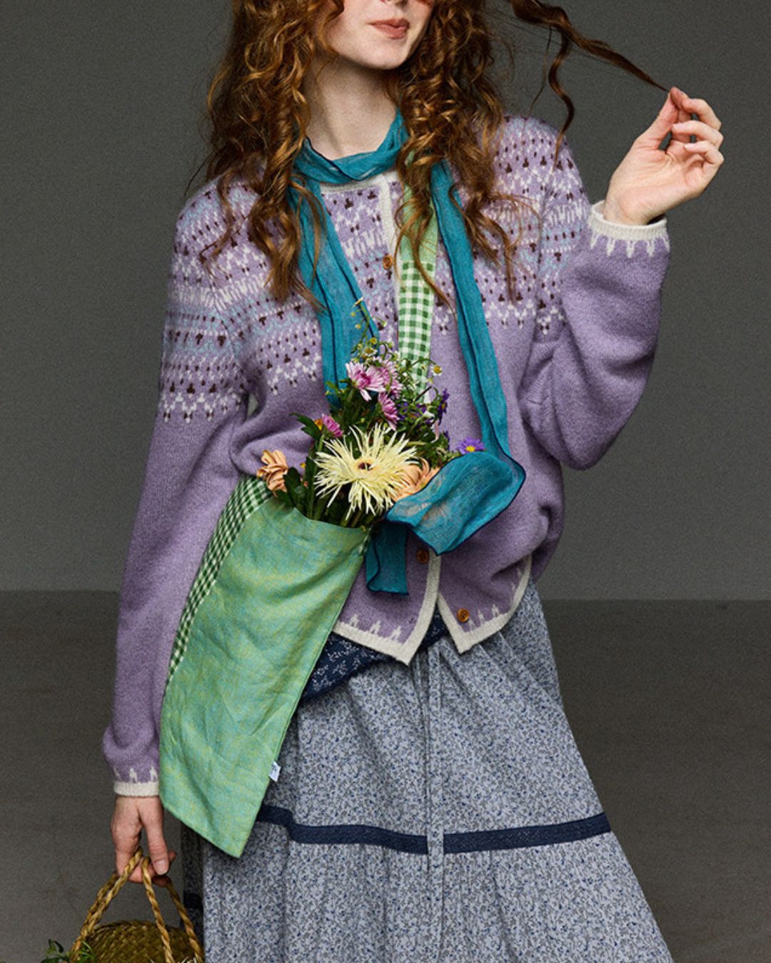 Contrast Color Fair Isle Knit Cardigan　KN105