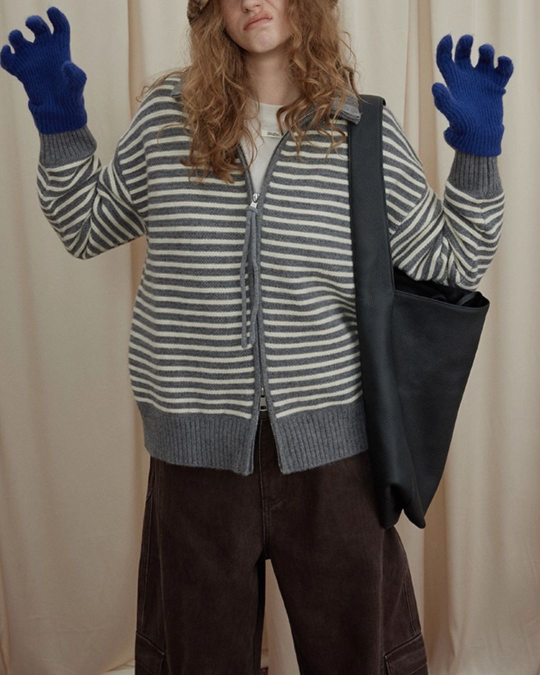 Double-Zip Border Knit Cardigan　KN043