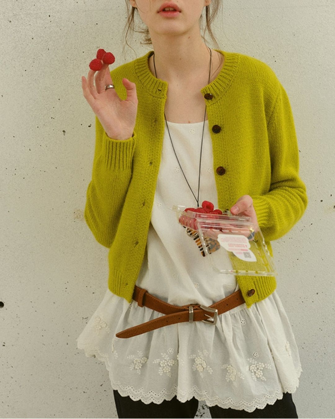 Round Neck Retro Fluffy Knit Cardigan　KN115