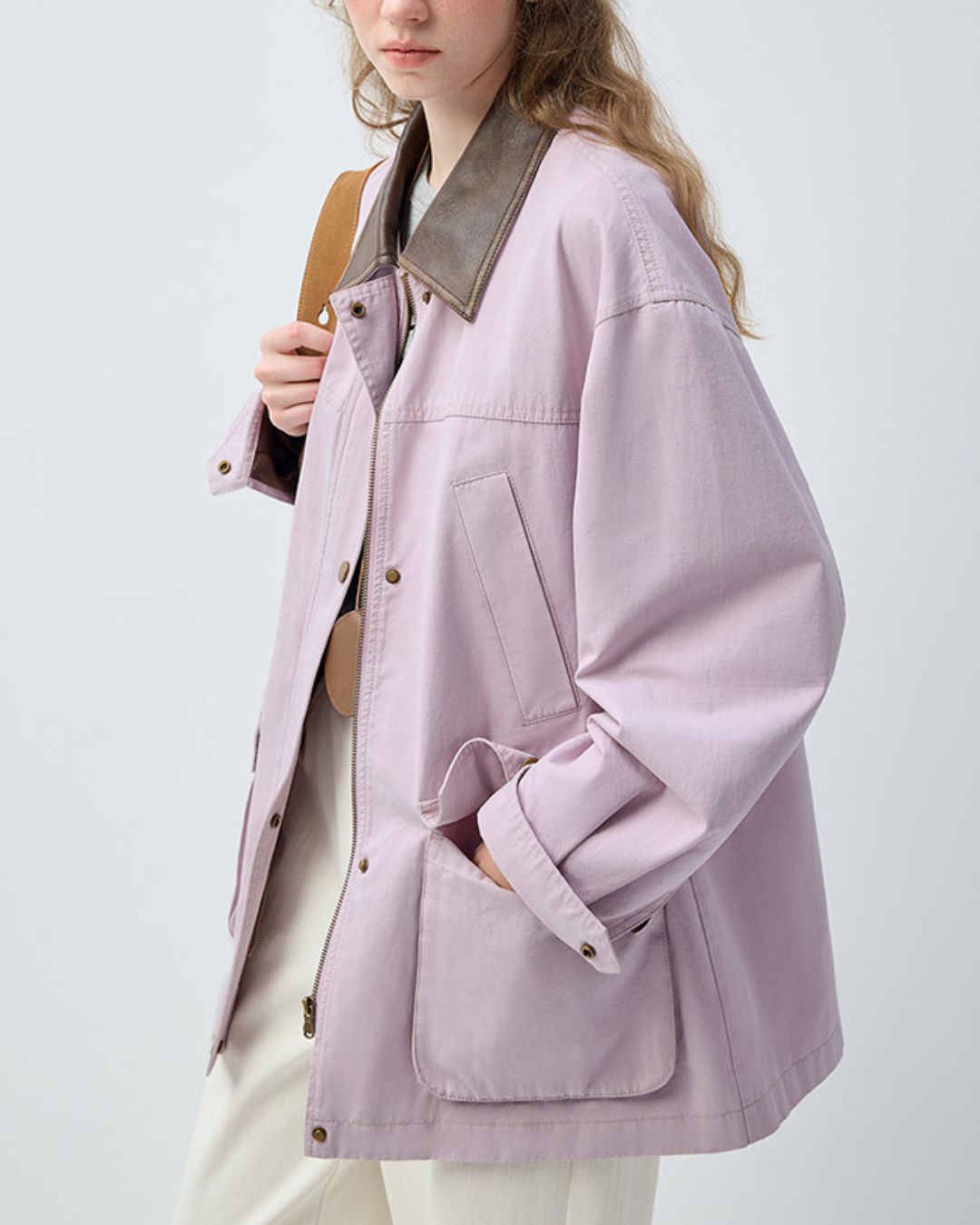 Leather Collar Oversized Work Jacket　JK082