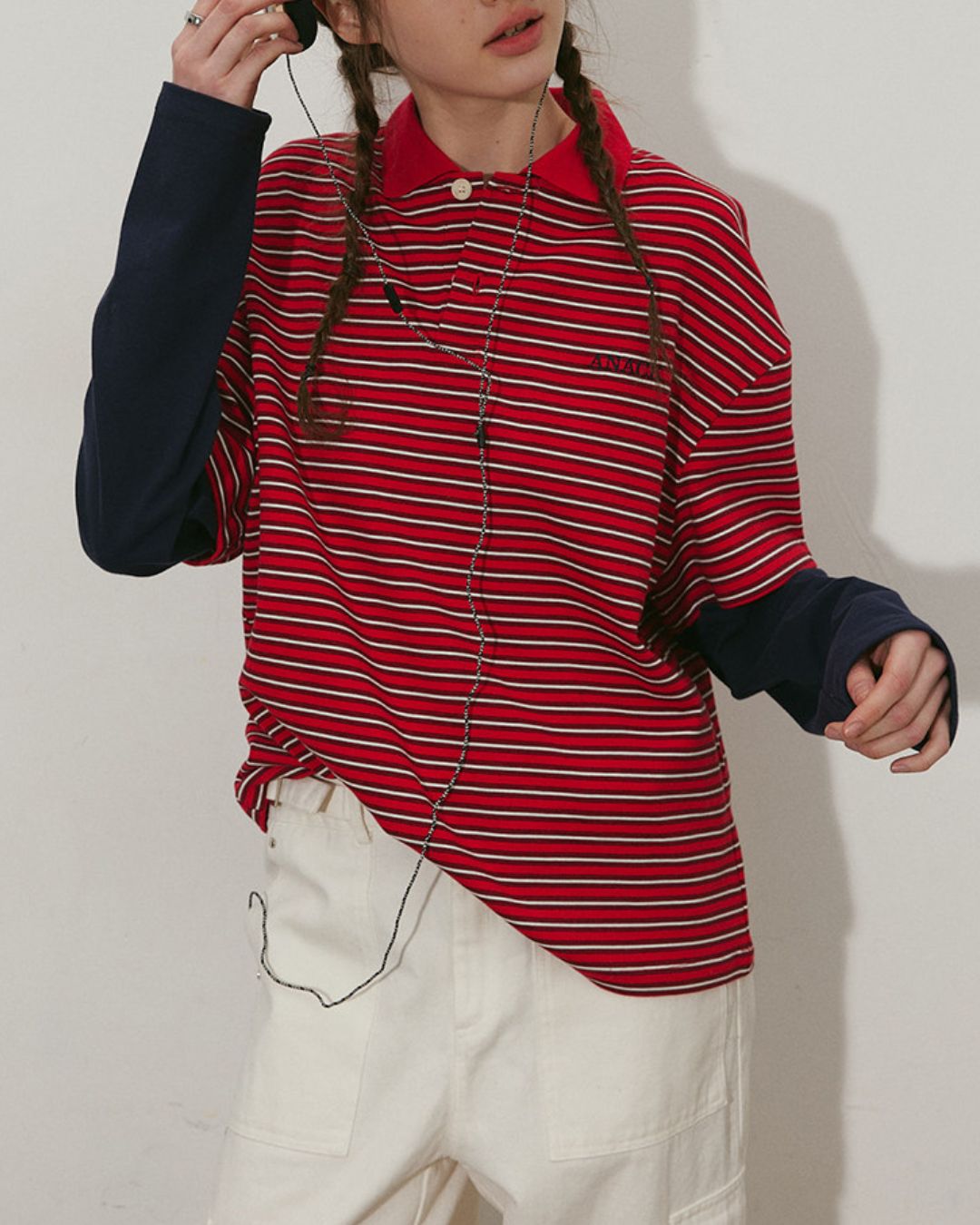 Fake Layered Border Polo Shirt　PS002