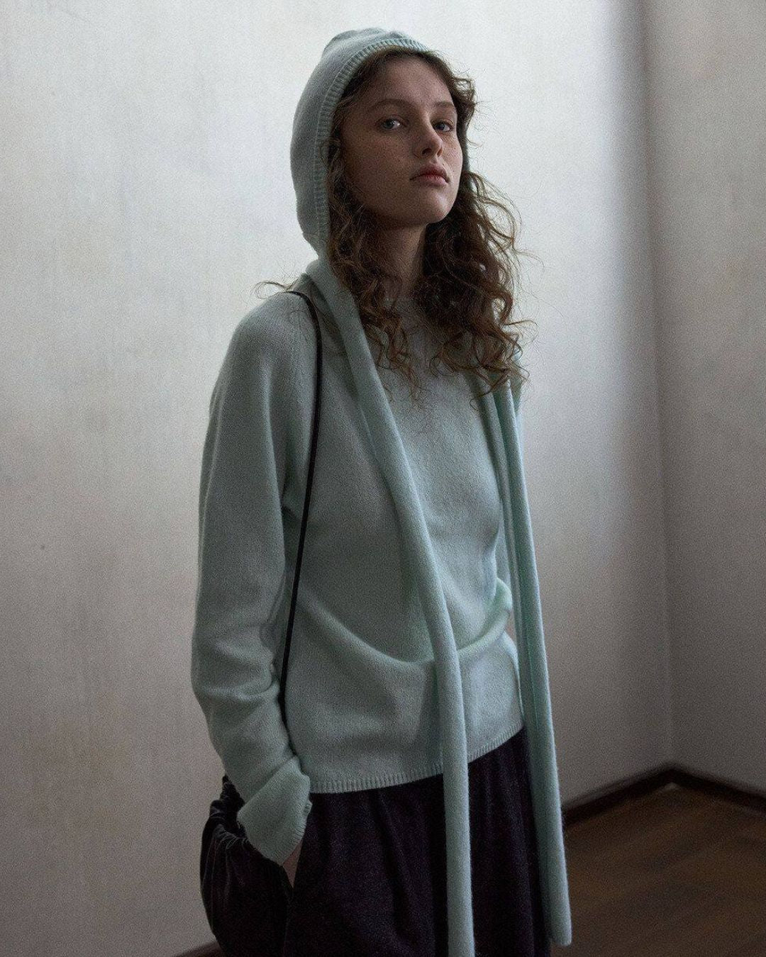 Basic Yak Wool Knit Hooded Scarf　HG001