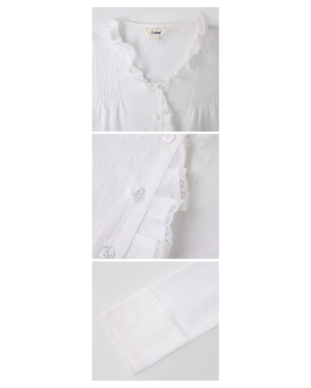 Frilled V-neck Lace Embroidered Shirt　LS067