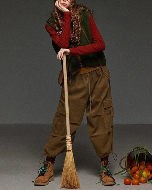 Corduroy Cropped Cargo Pants　PT027