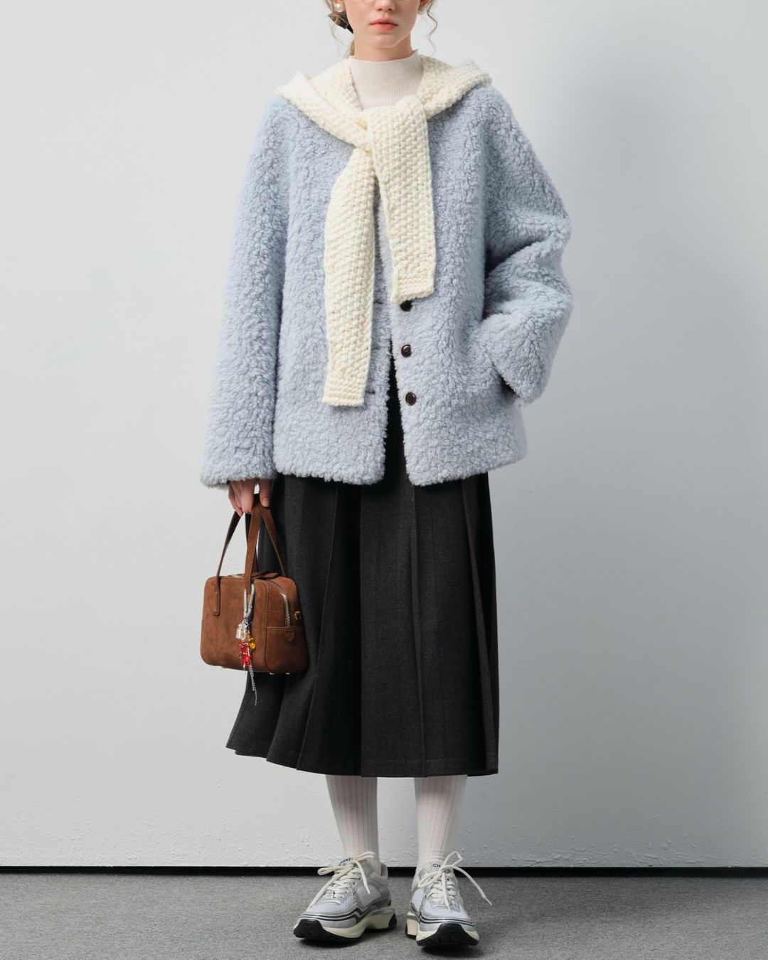 Sheep Boa V-Neck Relaxed Coat　CT016
