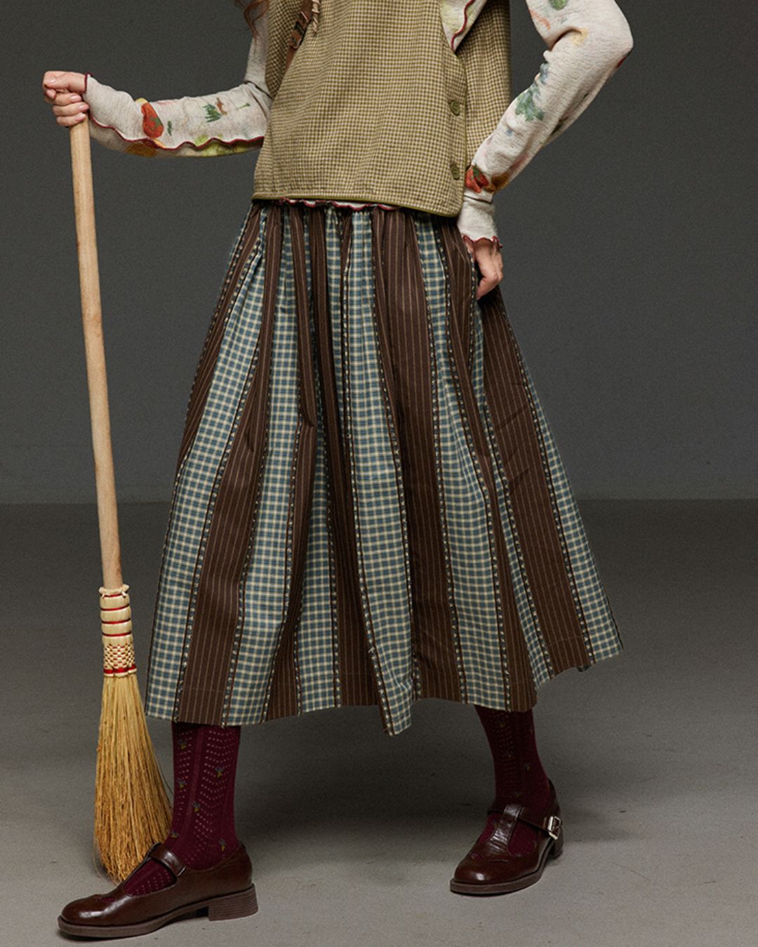 Check And Striped Contrast Color Skirt　SK007