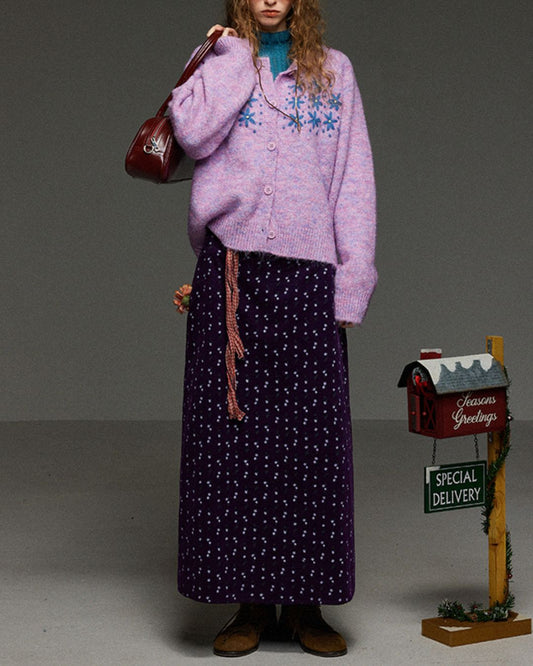 Flower Embroidered Mix Knit Cardigan　KN071