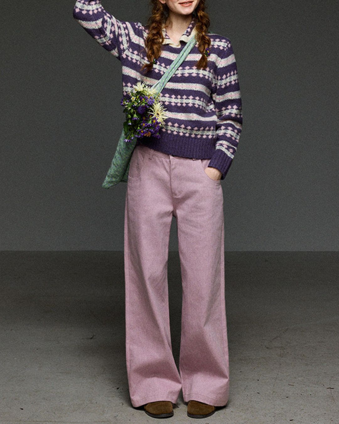 High-waisted Wide Straight Color Pants　PT038