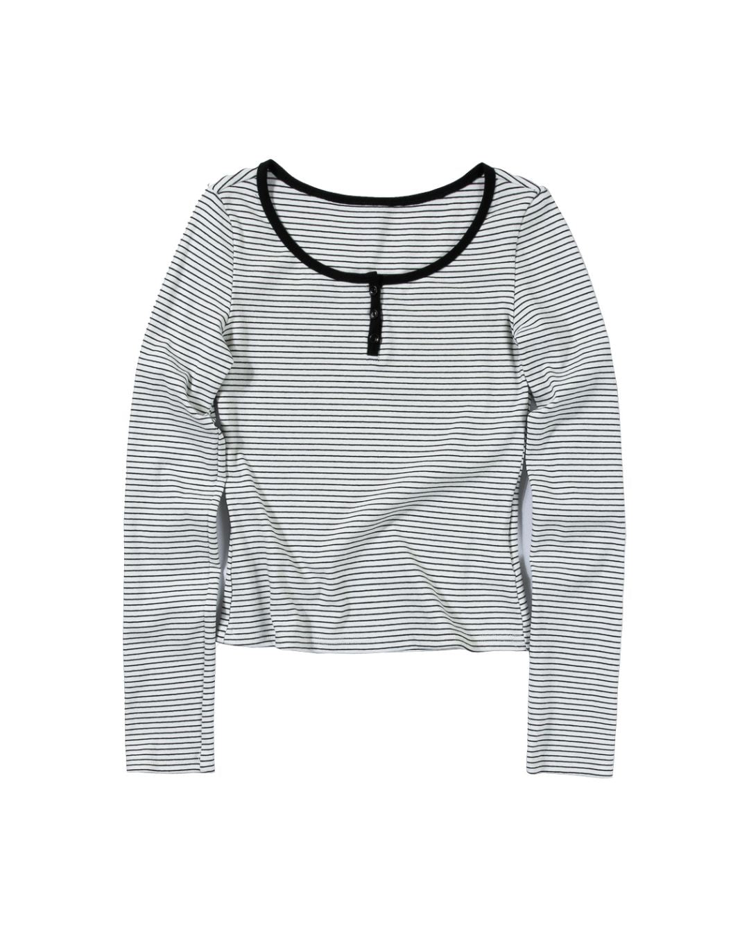 Henley Neck Border T-shirt　LT010