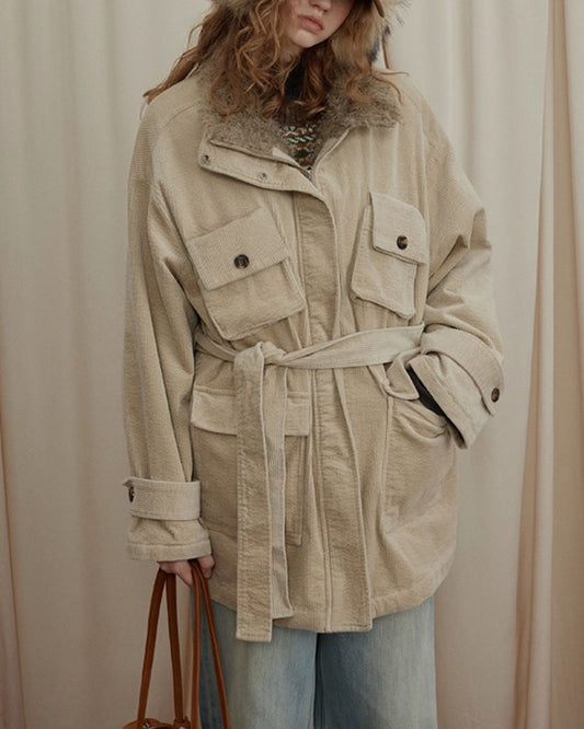 Fur-lined Corduroy Work Jacket　JK045