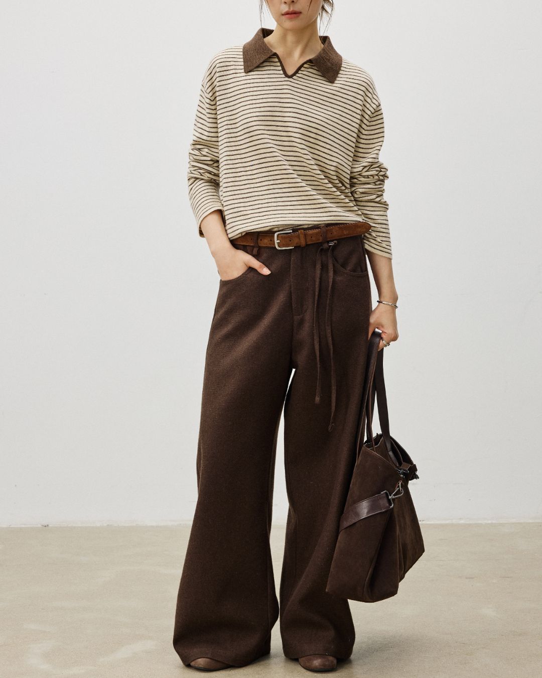 String-decorated Wool Wide Pants　PT022
